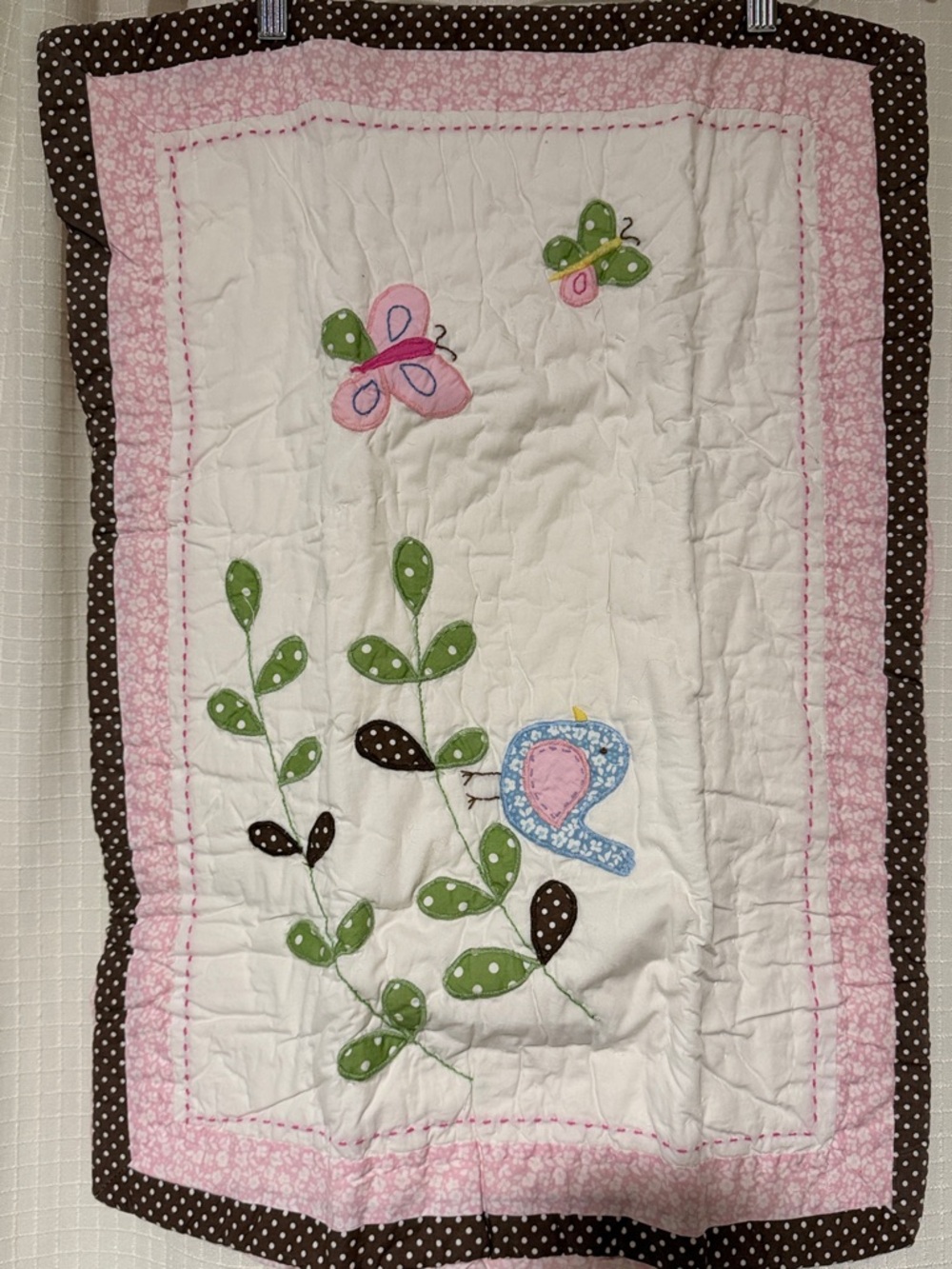 NWT Pottery Barn Kid Hayley pillow case Quilted Sham bird butterfly embroidered